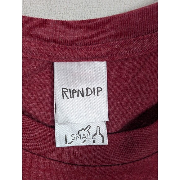 RIPNDIP Lord Nermal Small Burgundy Pocket Tee Cat Flipping You Off TSHIRT Finger - Picture 3 of 7